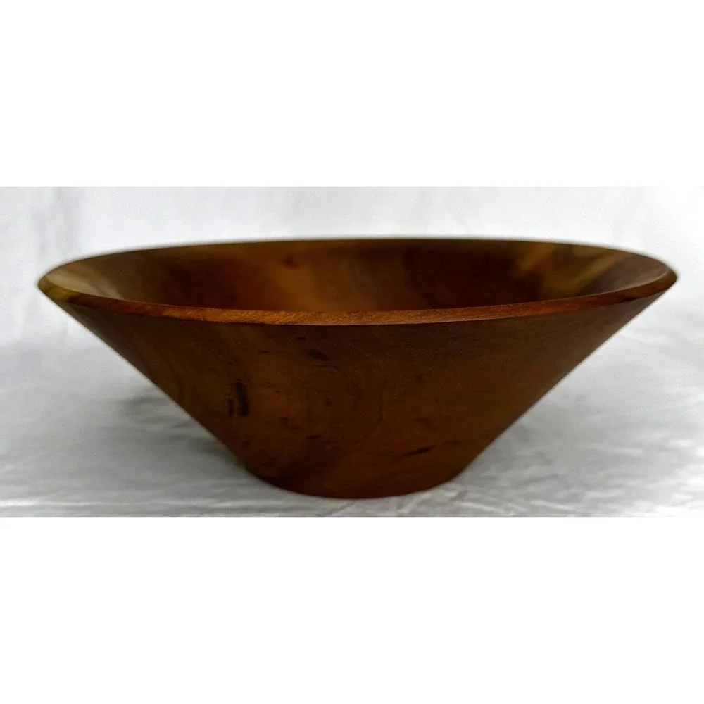 Handmade Burl Grain Cherry Wood Bowl Signed Farmhouse Decor Accent